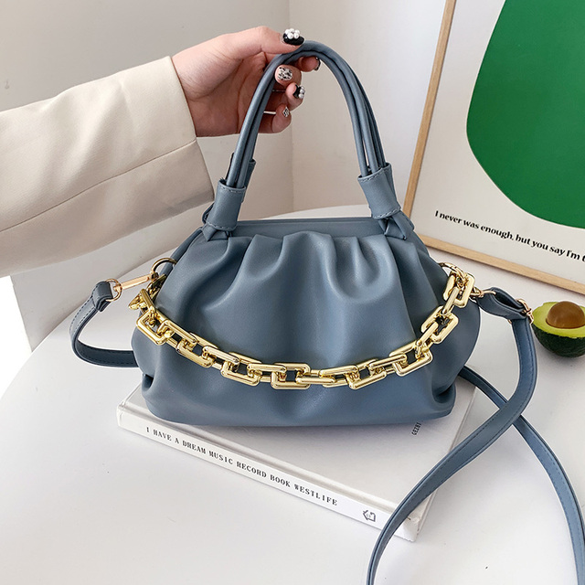 HOCODO 2022 New Fold Women's Fashion Handbag Qian Women's Shoulder Bag PU Leather Pleated Messenger Bag Solid Color Women