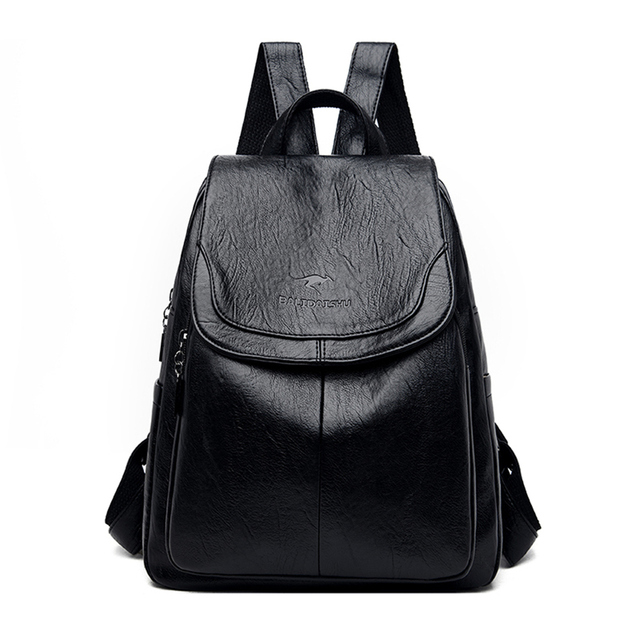 Women Quality Leather Backpack For Girls Bag Doss Casual Daypack Black Backpack Vintage School Bags For Girls Mochila Backpack