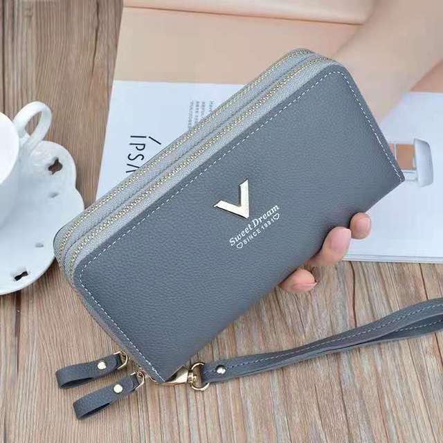 Long Wallet Double Zipper Crown Embroidery Thread Wallet Women Multi Cards Fashion Wild Mobile Phone Bag Wallets 785