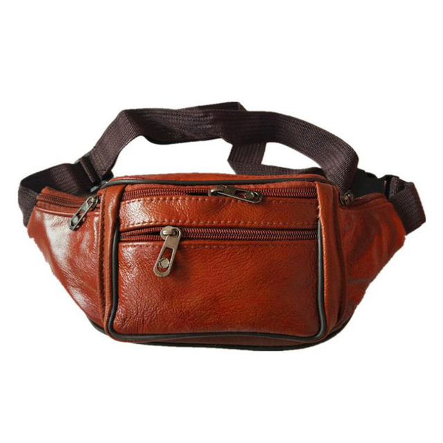 Portable Men Leather Waist Bag Multi Pockets Storage Fanny Pack Bag