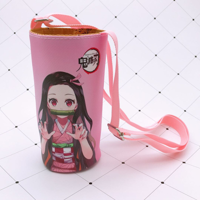 Devil Blade Cartoon Anime Peripheral PU Cup Cover Demon Slayer Kimetsu no Yaiba Kamado Nezuko Student Children Kids Kettle Bag