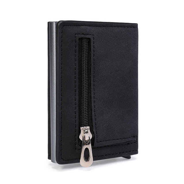 Aluminum Leather Business Card Rfid Elevation Desktop PU Leather Travel Card With Metal Box Business Credit Bag