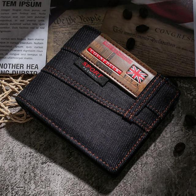 New men's wallet 2pcs quality short male purses denim men's business wallet card holder man purse coin bag zipper gift for men