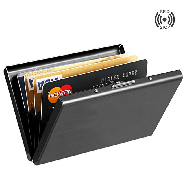 Fashion Aluminum Magnetic Card Holders Women Men Metal Cowhide RFID Credit Card Business Card Holders Organizer Wallet Purse