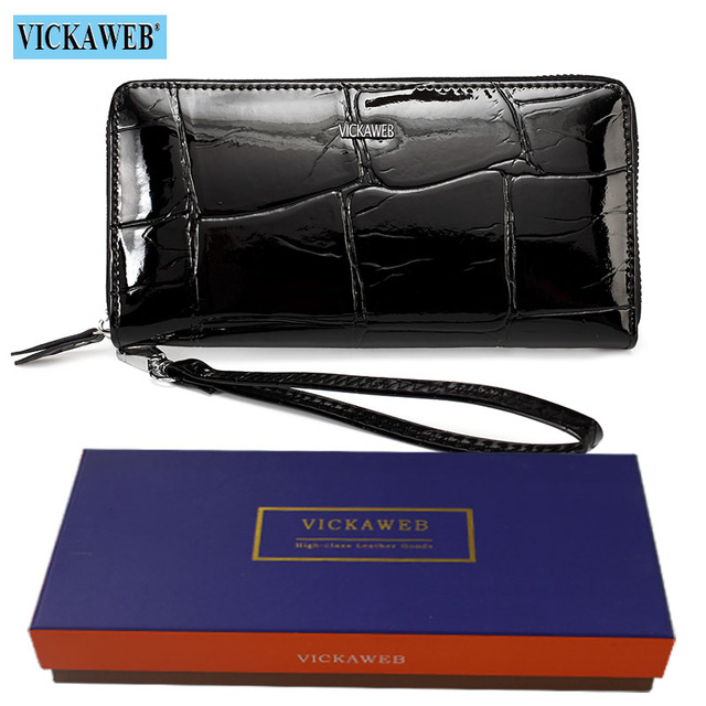 Free gift women leather wallets female wrist purse ladies long zipper clutch fashion patent coin pocket