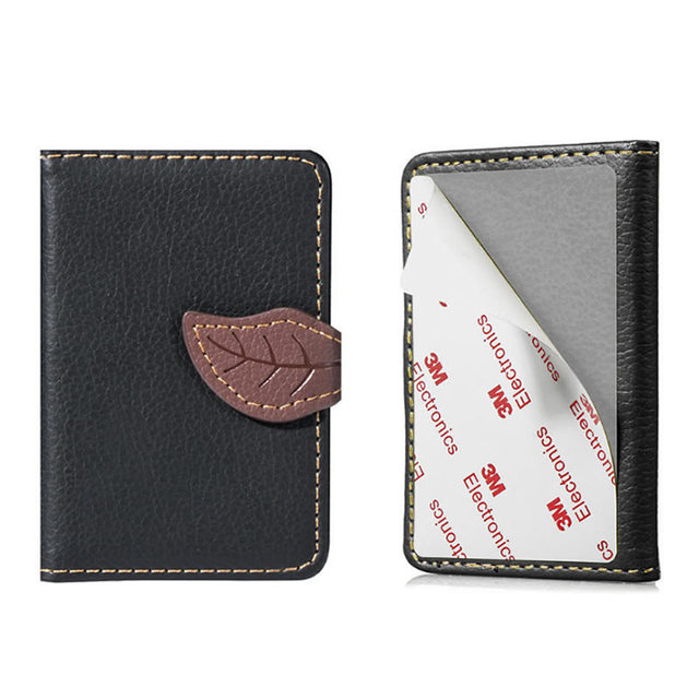 Creative PU Leather Phone Wallet Case Women Men Credit Card Holder Pocket Sticker 3M Adhesive Fashion Card Holder Mobile Phone Card Holder