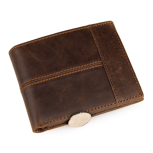 GENODERN Patchwork Pattern Cowhide Male Wallet Small Wallet for Men Genuine Leather Wallets Brown Male Purses Men Wallets