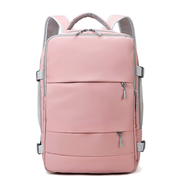 Pink Women Travel Bag Water Repellent Anti-theft Stylish Casual Daypack With Luggage Strap And USB Charging Port Backpack