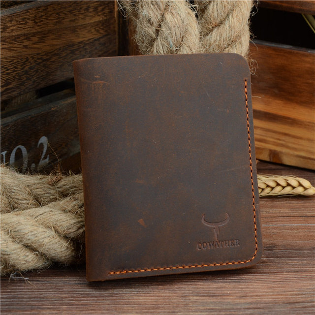 COWATHER Crazy Horse Leather Men Wallets Vintage Genuine Leather Wallet for Men Cowboy Top Leather Thin to Put Free Shipping