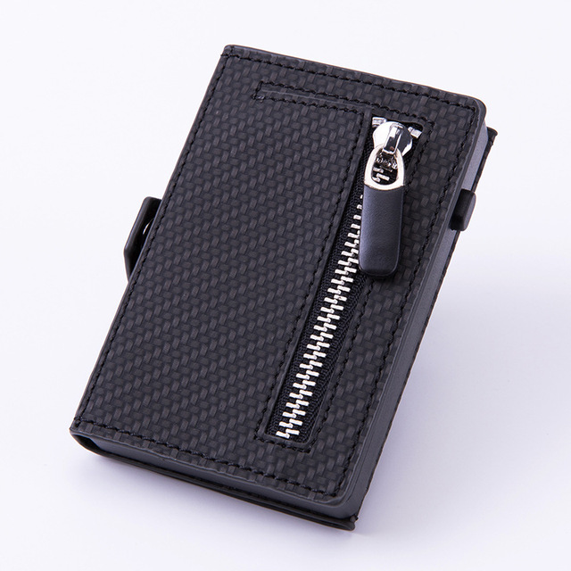 Cizicoco - Rfid Carbon Fiber Leather Card Holder for Men Anti-Metal Carbon Leather Card Holder Simple Steel Pocket Wallet