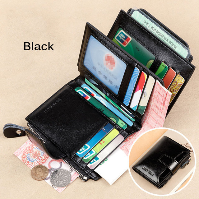 Fashion Women's Genuine Leather Wallet RFID Blocking Short Multifunctional Large Capacity Zipper Coin Purse Money Clip