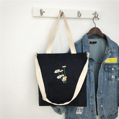 Women Shoulder Bag 2021 Cute Corduroy Tote Bag With Zipper Fashion Girl Shopper Bags Embroidery Mini Bags Daisies Crossbody