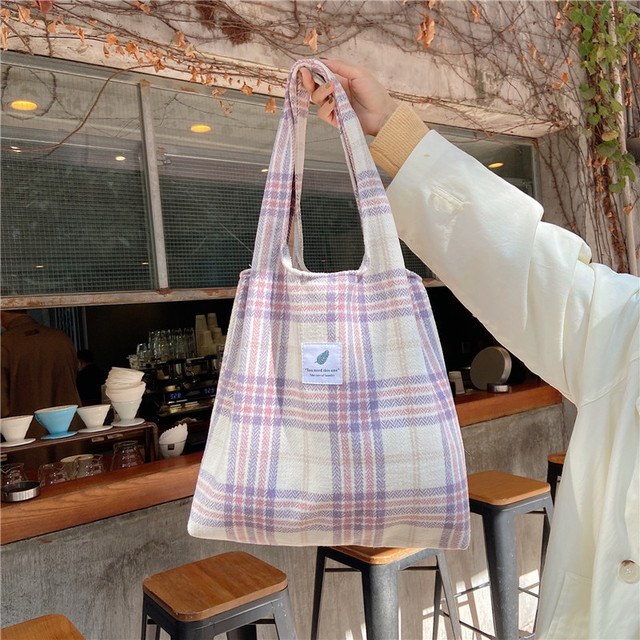 2021 New Shopper Bags Women Shoulder Bag Japanese Style Plaid Tote Bag Cute Girls Handbag Casual School Bag Female Canvas Bag