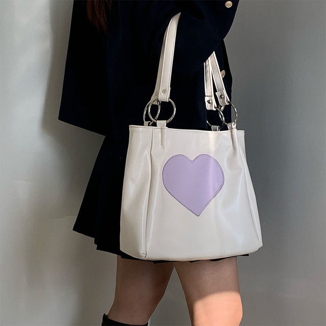 Xiuya Harajuku Kawaii Japanese Women Shoulder Bag Cute Heart Lolita Tote Bag Ladies Bags 2022 Big Shopper With Zipper