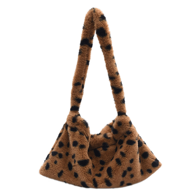 2022 cute plush female shoulder bags printed leopard crossbody bags high capacity girl pocket winter warm fluffy handbags