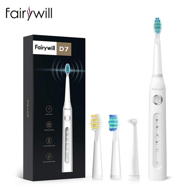 Fairywill FW-507 Sonic Electric Toothbrush 5 Modes USB Charger  Waterproof Electronic Tooth with Brushes Replacement Heads