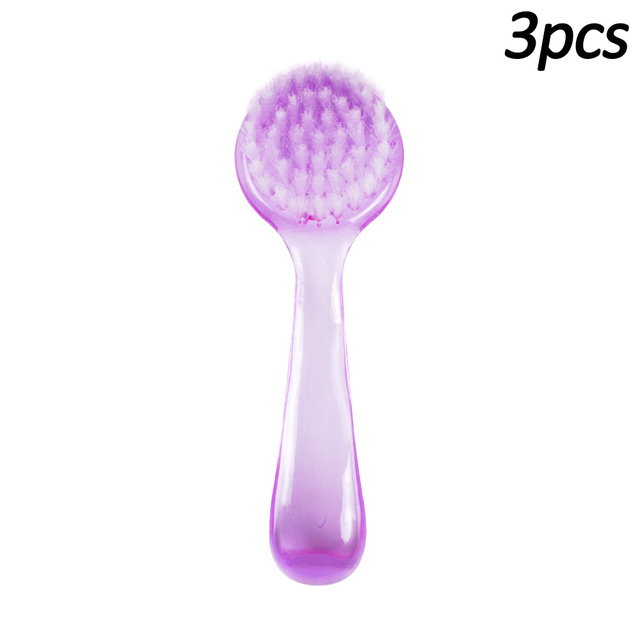 3Pcs Soft Plastic Nail Brush Dust Removal Make Up Washing Brushes Nail Art Dust Powder Round Head Clean Brush With Pedicure Cover