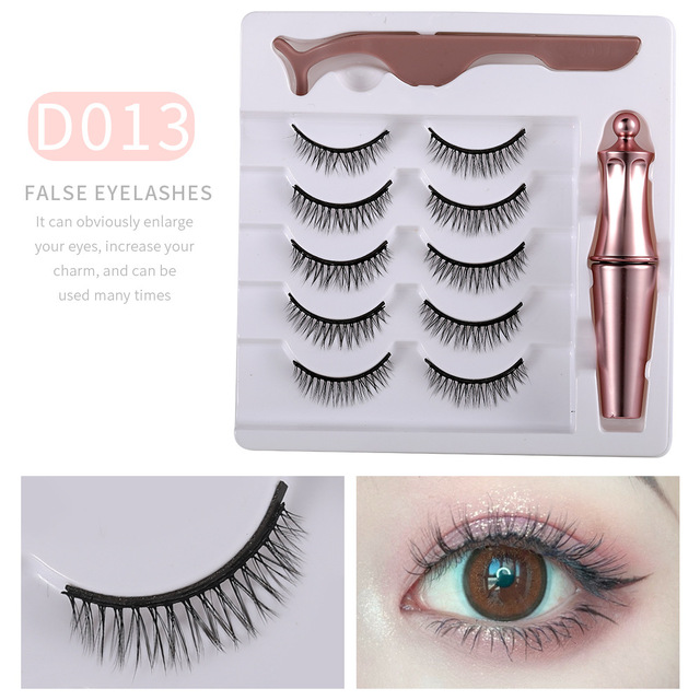 5 Pairs 3D Mink Magnetic False Eyelashes Waterproof Liquid Eyeliner Tweezers Long Lasting Makeup Tool