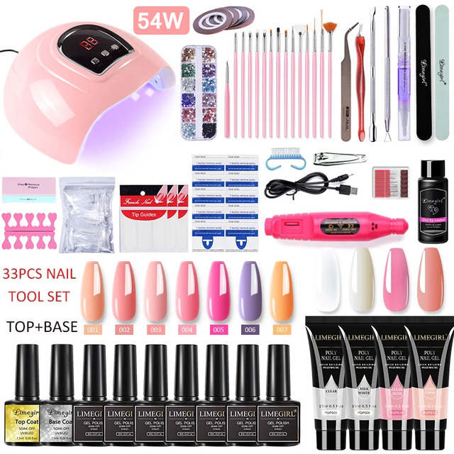 Manicure Kit For Nail Extensions Gel Nail Polish Kit Quick Build Polygels Set 120W/54W LED Nail Lamp Nail Tool Kit