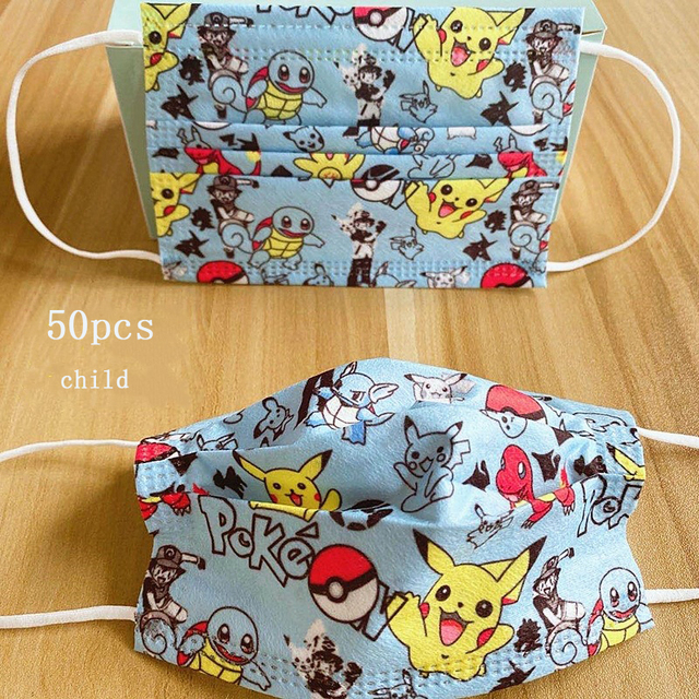 10-500pcs Pokemon Pikachu Anime Cartoon Disposable Mask Three-layer Protective Cartoon Pattern Printing Pokemon Student Mask