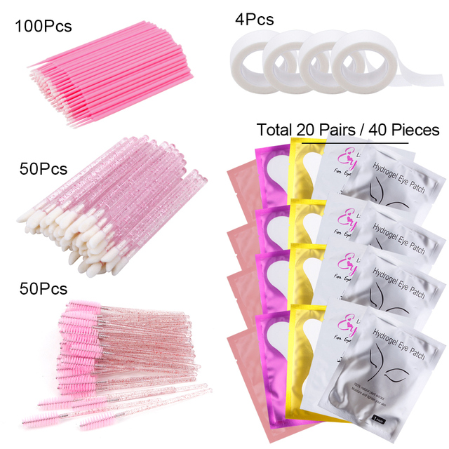 Eyelash Extension Kit Practice Eye Patches Pad Adhesive Eyelash Brushes Spoolie Mascara Applicator Grafting Eyelash Tools