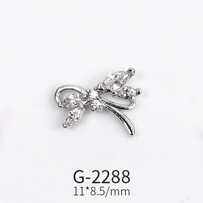 Nail Art Jewelry Net Red Nail Art Real Gold Zircon Bow Jewelry Micro-inlaid Nail Diamond Decoration G-2287 Nail Art Decorations