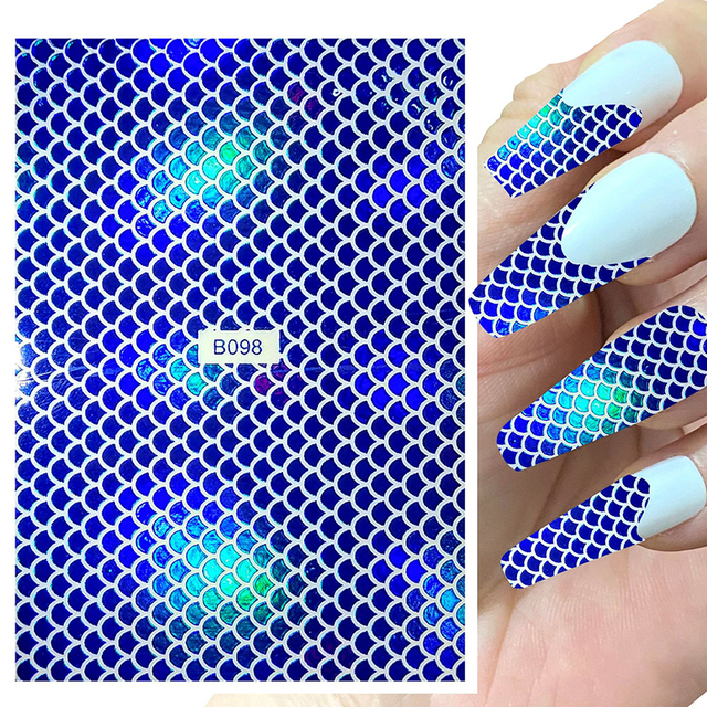 1 Sheet Nail Art Holographic Fish Scales Shaped Sticker Self Adhesive 12 Colors Nail Foil Decals Manicure Adhesive Laser Decals