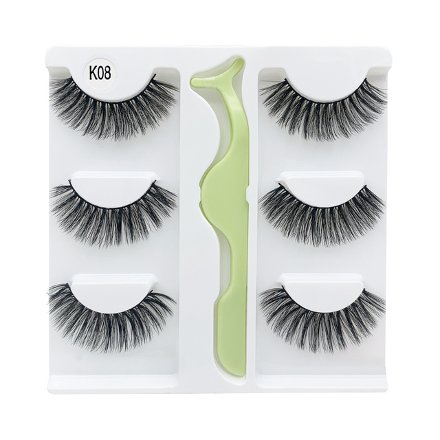 3 Pairs - Faux Mink Hair False Eyelashes With Eyelash Curler 3D Soft Eye Lashes Extension Fluffy False Eyelashes Eye Makeup Tools