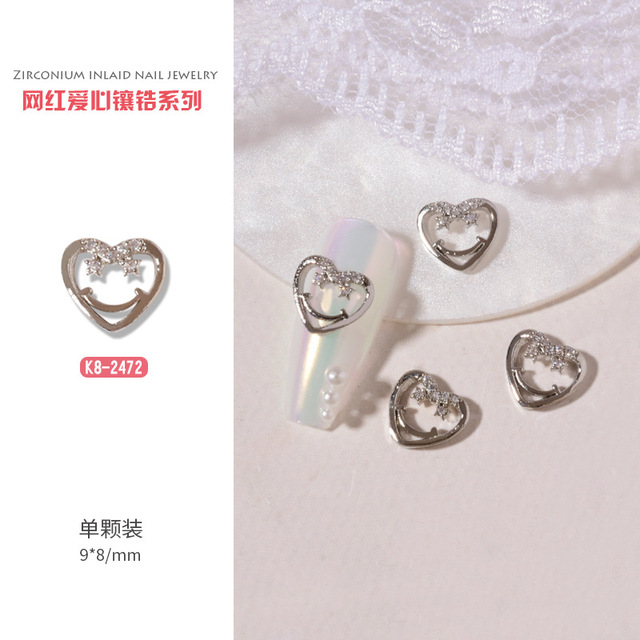 3pcs nail art love zircon color preserved super flash three-dimensional diamond smiley nail accessories love necklace