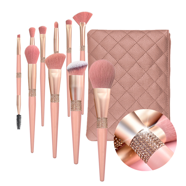 Loebig 10pcs Diamond Makeup Brushes Set Cosmetic Blending Tool Powder Foundation Blush Highlighting Eyeshadow Eyebrow Eyelash Brush