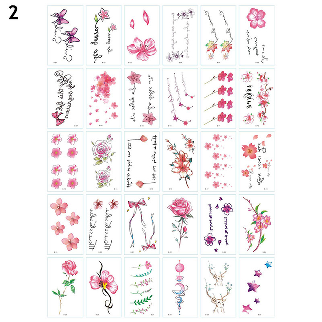 Women Temporary Tattoo Sticker Pink Butterfly Flower Feather Lotus 3D Fake Tattoo Body Hands Arm Leg Temporary Tattoos Femme