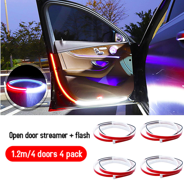 LED Car Door Welcome Light Safety Warning Streamer Lamp Strip 120cm Waterproof Auto Decorative Ambient Lights