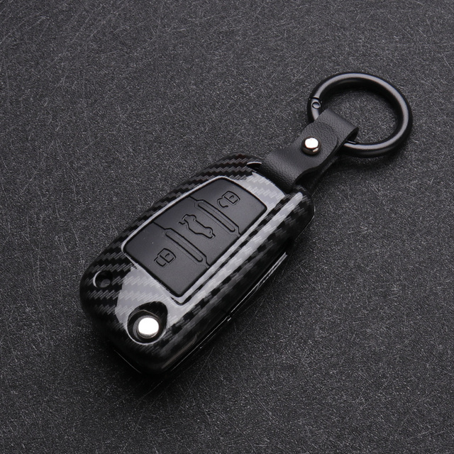 Carbon Fiber Silicon Flip Car Key Cover Case Cover Protector For Audi A1 A3 A4 A6 TT Allroad Q3 Q7 R8 S6 SQ5 RS4 2018 Keychain