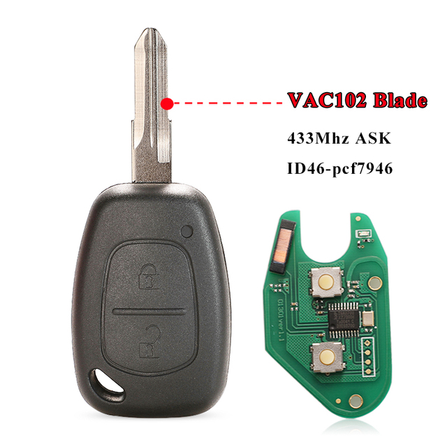 jingyuqin 2 Button Car Remote Key 433mhz ID46 Transmister Chip For Renault Traffic Master Vivaro Movano Kangoo Ne73 VAC102 Blade