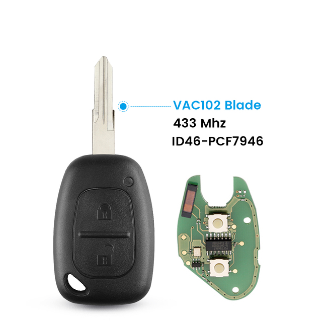 KEYYOU 2 Button Car Remote Key 433mhz ID46-PCF7946 Chip For Renault Traffic Master Vivaro Movano Kangoo Ne72 VAC102 Blade