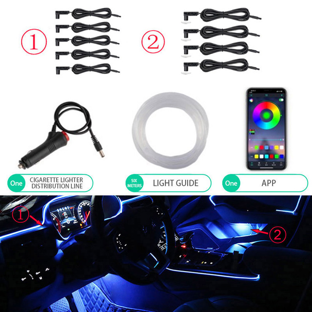 Auto Rear Car Neon Lamp Interior Ambient Lighting Lights RGB Atmosphere Lamp Fiber Optic for Automobile APP Control LED Strips