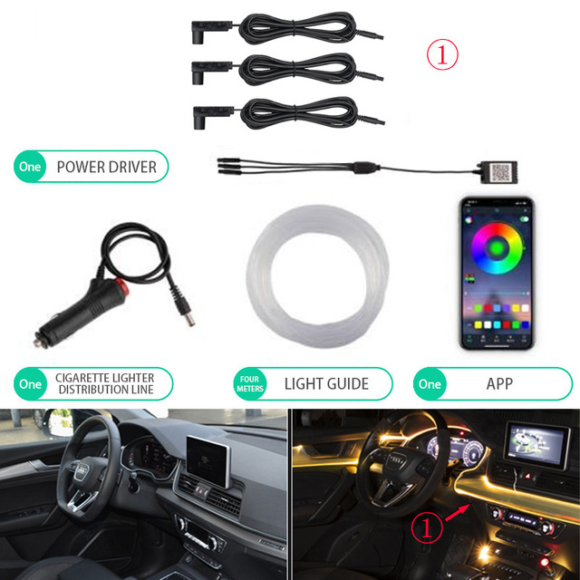 Car EL Neon Strip Light Car Ambient Light Sound Control Light RGB LED Auto Decor Atmosphere Lamp with 12V Cigarette Lighter