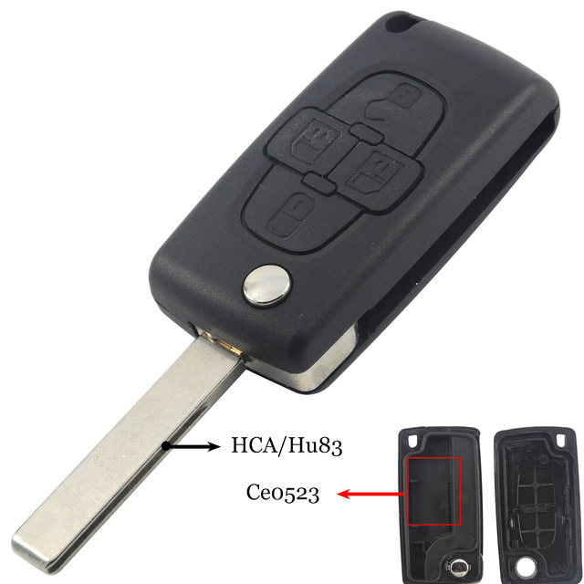 jingyuqin 4 Buttons Flip Folding Remote Key Fob Case Shell Fob For Peugeot 1007 Citroen C8 Uncut VA2 Hu82 Blade CE0523 Replacement