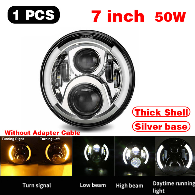 1pcs Running Light 45W/60W/75W/80W/90W Car Led 7 Inch Car Accessories Angel Eyes H4 Headlight For Lada Niva 4X4 Uaz Hunter Hummer