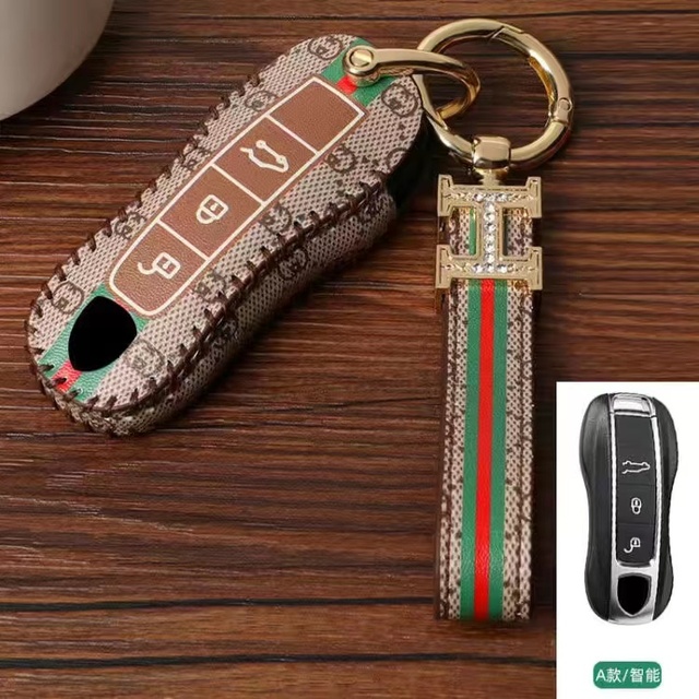 Luxury Leather Car Key Case Cover Fob Protector Key Chain Holder For Porsche kayenne718 Panamera Keyring Accessories Shell Bag