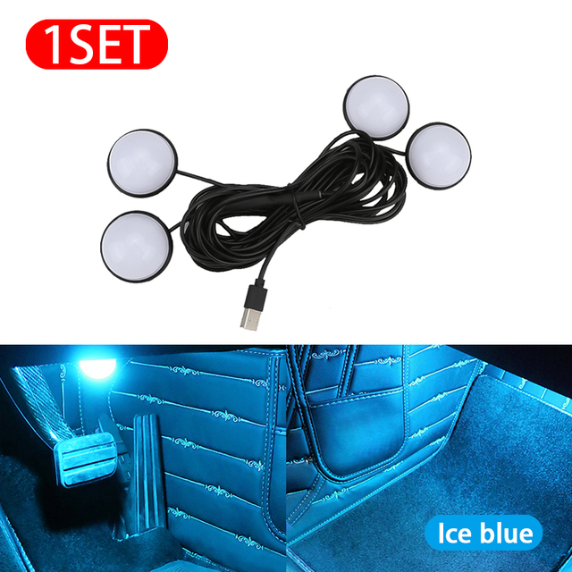 Blallion 4in1 Led Car Interior Light Monochrome USB Foot Ambient Lamp 12V LED Atmosphere Light Blue/Ice Blue/Pink Car Accessories