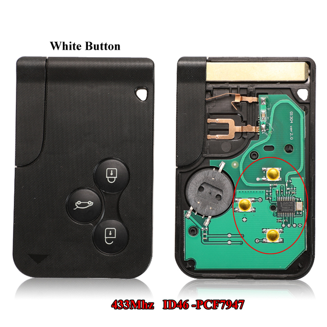 Smart Key Card for Renault Megane II Scenic Grand II 2003-2008 433mhz PCF7947 Chip ID46 3 Button Ultrasonic Remote PCB