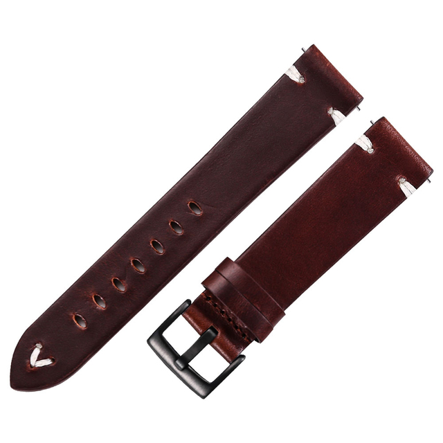 Leather Watchband Strap 18mm 20mm 22mm Quick Release Watch Strap Cowhide Strap Handmade Black Dark Brown Vintage Oil Wax Leather