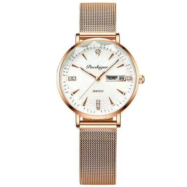 Swiss Brand POEDAGAR Women Watches Luxury Rose Gold Mesh Wristwatch Fashion Simple Waterproof Date Ladies Bracelet Watch Clock