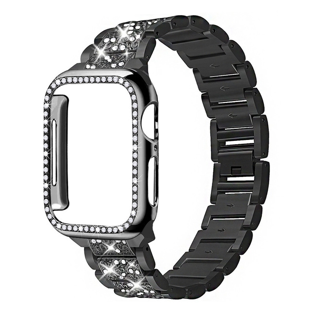 Case + Bling Strap for Apple Watch Band 40mm 44mm 41mm 45mm 38mm 42mm 40mm Diamond Metal Bracelet iWatch Series 3 4 5 6 se 7 band