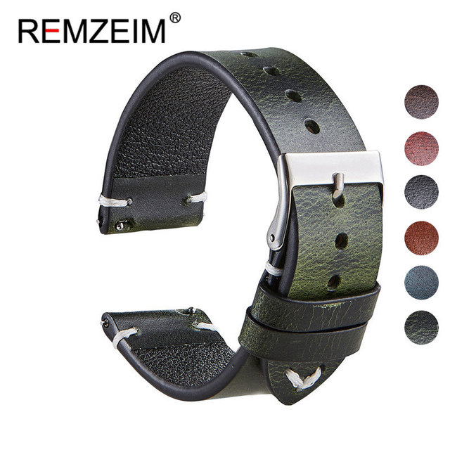 REMZEIM 18mm 20mm 22mm High-end Retro 100% Calfskin Leather Watch Band Watch Strap With Genuine Leather Straps 7 Colors