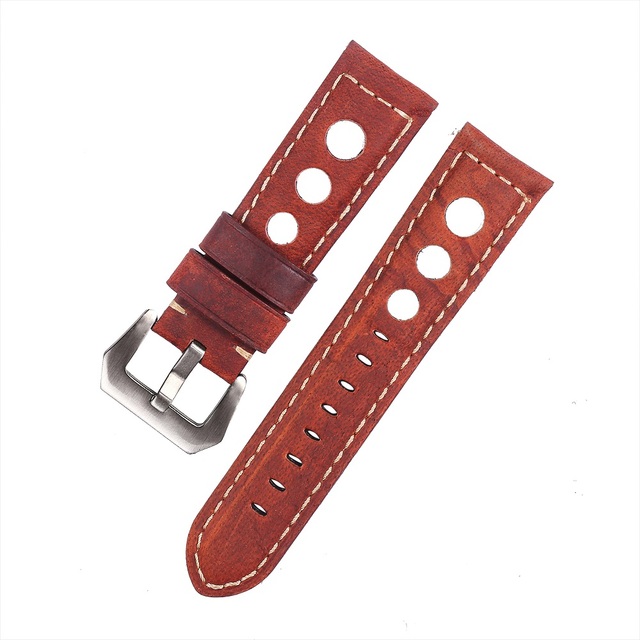 Genuine Leather Watch Strap for Men, Vintage, Brown, 20mm, 22mm, 24mm, 3 Holes, Soft, Breathable