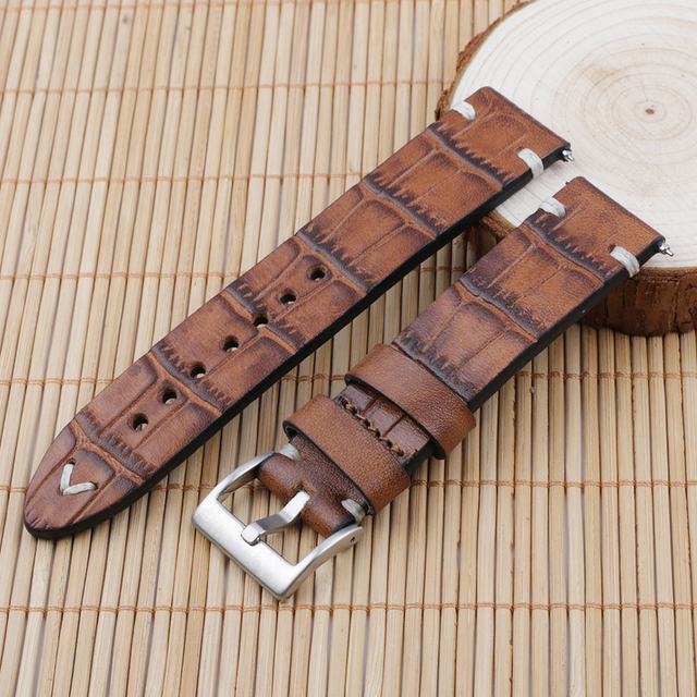 Genuine Leather Watchband 18mm 20mm 22mm 24mm Vintage Personality Crocodile Texture Watch Strap Bracelet for Men Women