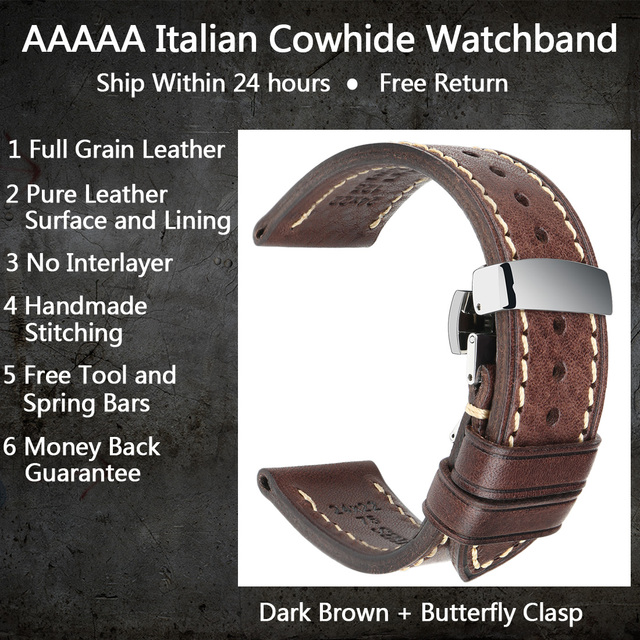 MAIKES Handmade Watch Band Genuine Cow Leather Watch Strap with Butterfly Buckle Bracelet for Montblanc Tudor Watchbands