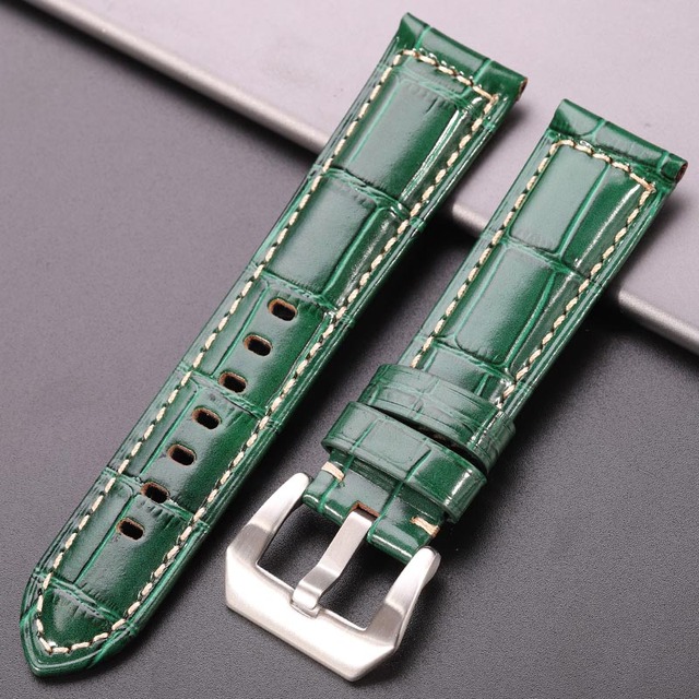 Genuine leather watches black brown red blue green orange women men watch strap for bam accessories 20mm 22mm 24mm